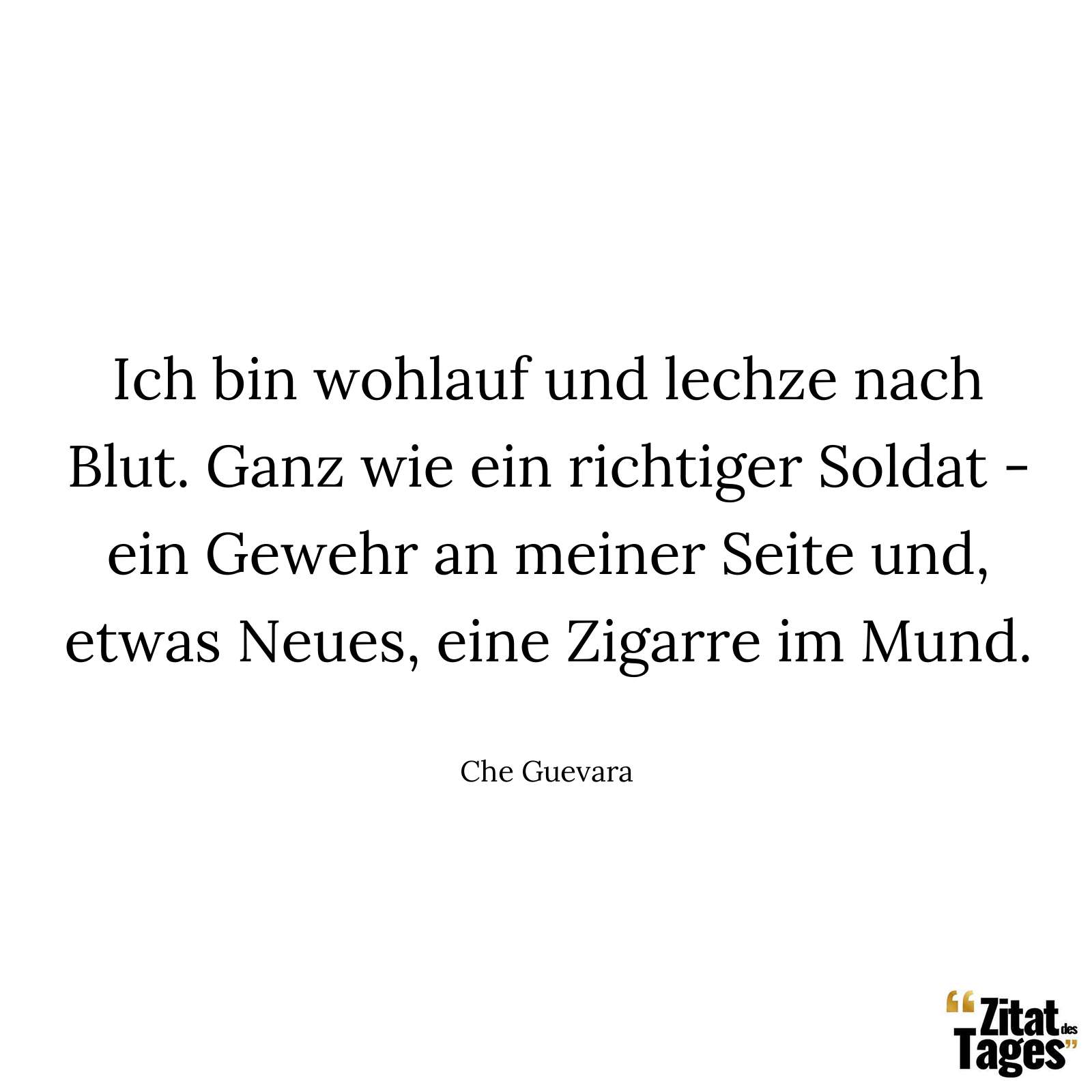 Ich bin wohlauf und lechze nach Blut. Ganz wie ein richtiger Soldat - ein Gewehr an meiner Seite und, etwas Neues, eine Zigarre im Mund. - Che Guevara