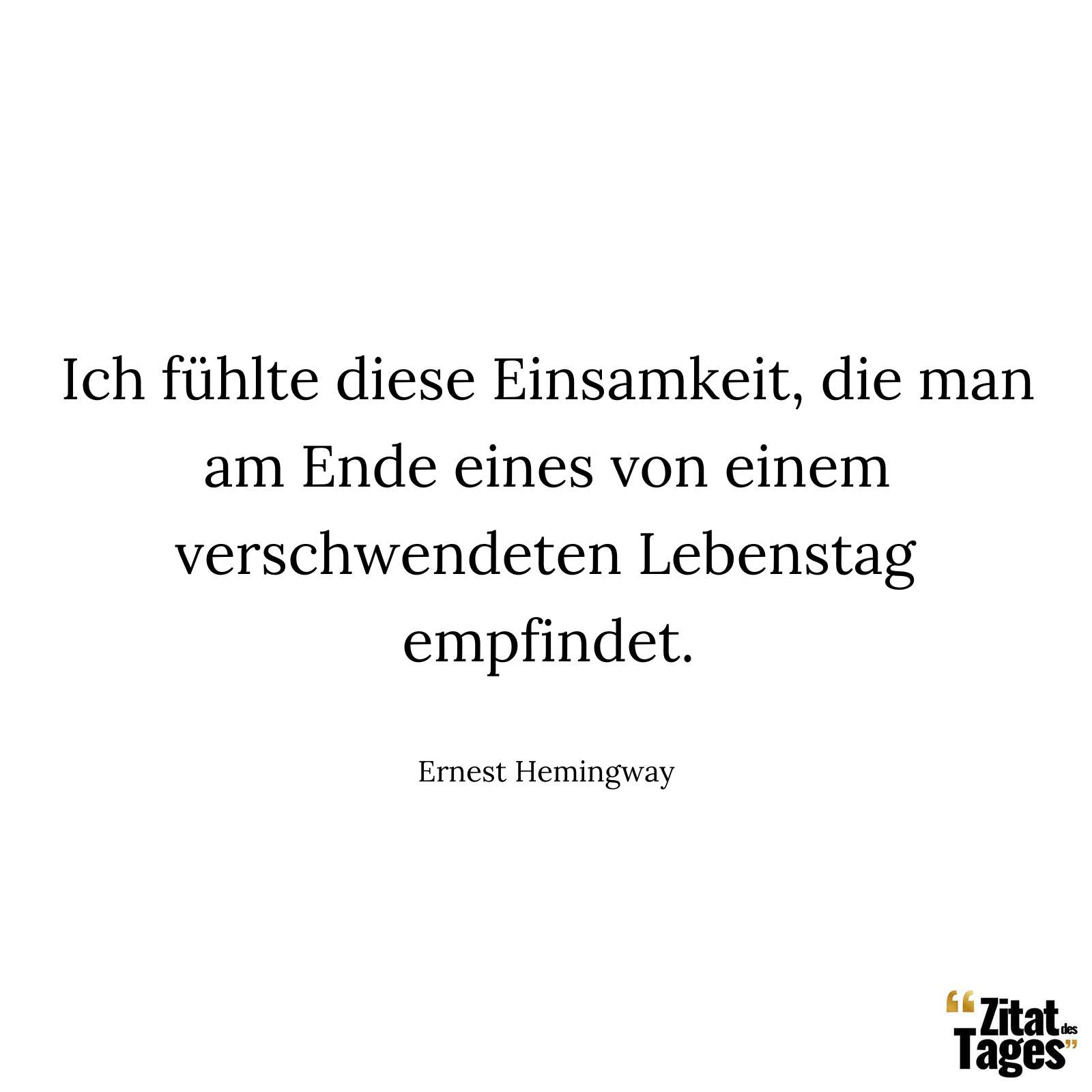 Ich fühlte diese Einsamkeit, die man am Ende eines von einem verschwendeten Lebenstag empfindet. - Ernest Hemingway