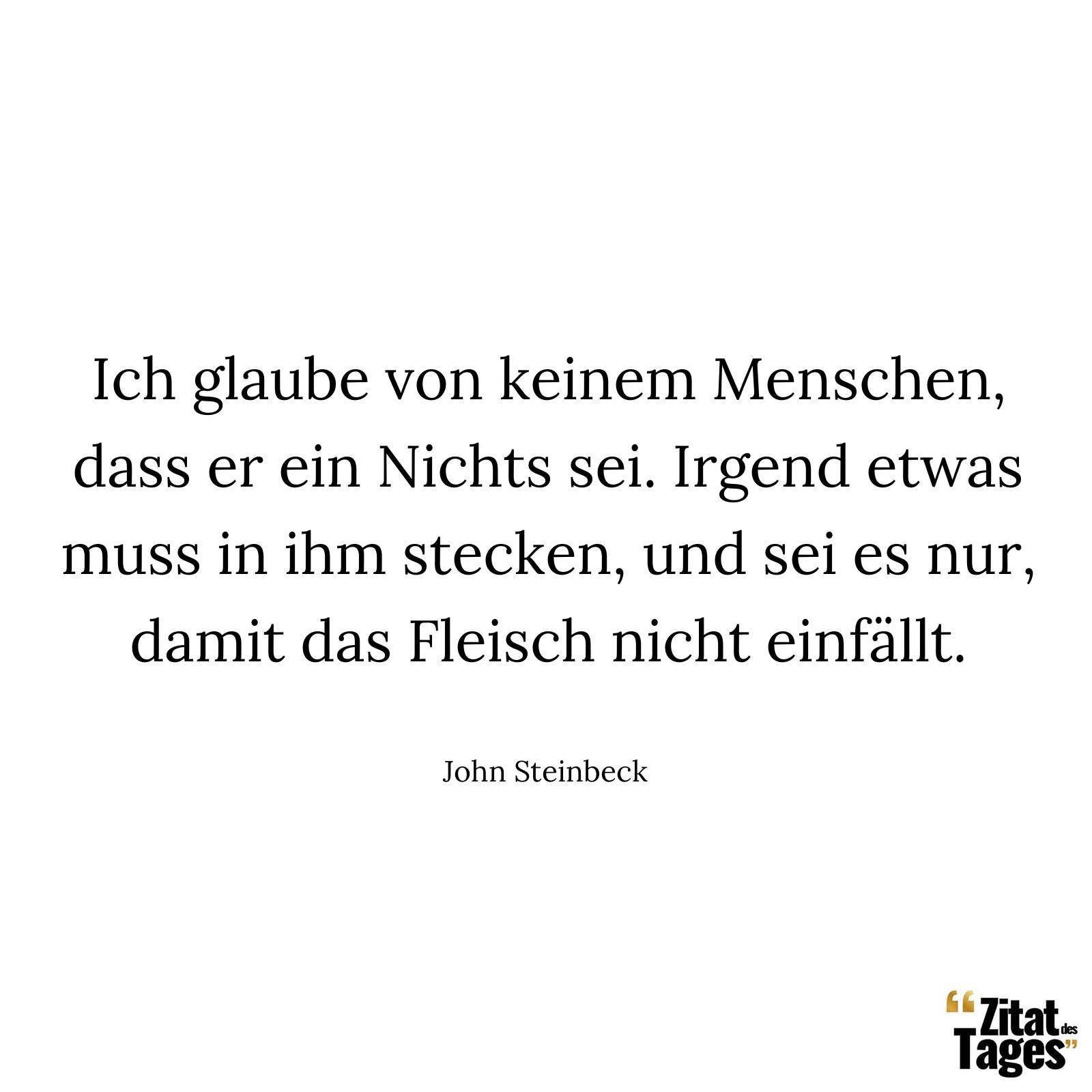 Ich glaube von keinem Menschen, dass er ein Nichts sei. Irgend etwas muss in ihm stecken, und sei es nur, damit das Fleisch nicht einfällt. - John Steinbeck