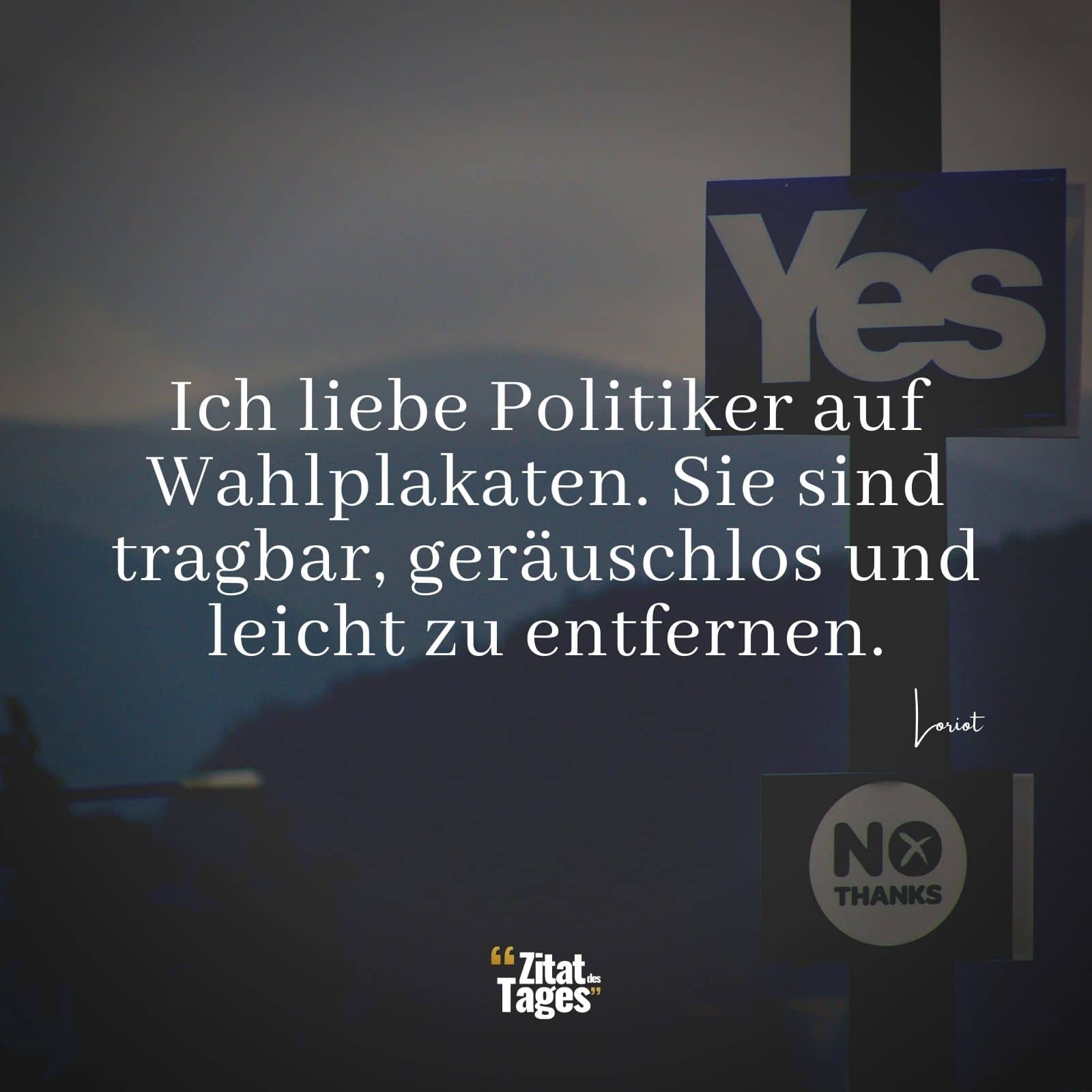 Ich liebe Politiker auf Wahlplakaten. Sie sind tragbar, geräuschlos und leicht zu entfernen. - Loriot