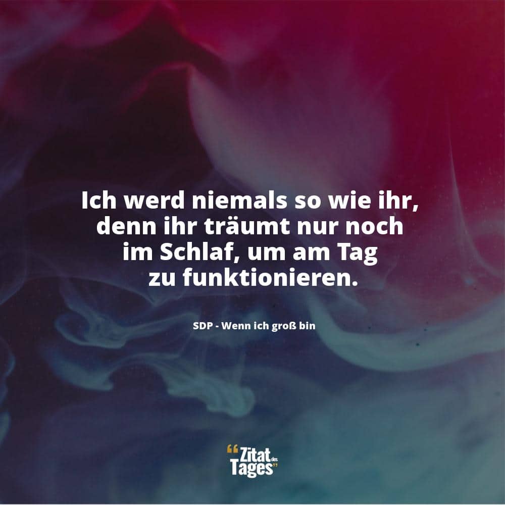 Ich werd niemals so wie ihr, denn ihr träumt nur noch im Schlaf, um am Tag zu funktionieren. - SDP