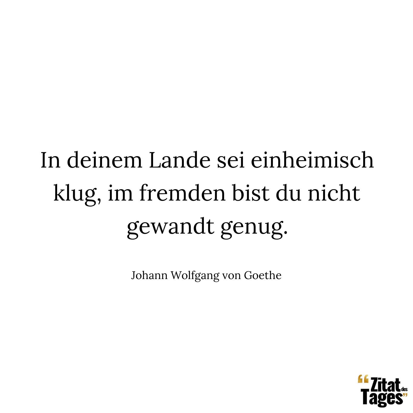 In deinem Lande sei einheimisch klug, im fremden bist du nicht gewandt genug. - Johann Wolfgang von Goethe