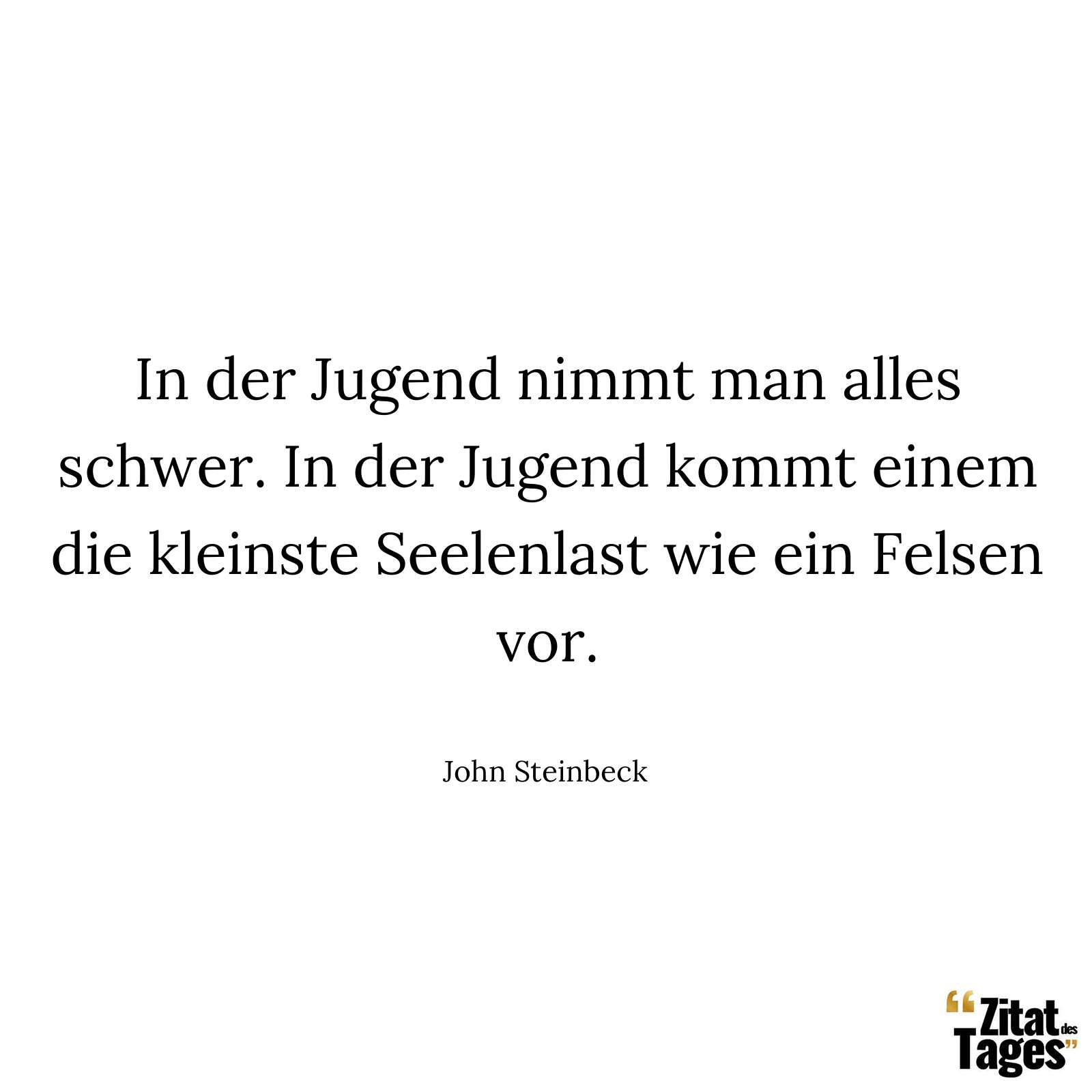 In der Jugend nimmt man alles schwer. In der Jugend kommt einem die kleinste Seelenlast wie ein Felsen vor. - John Steinbeck