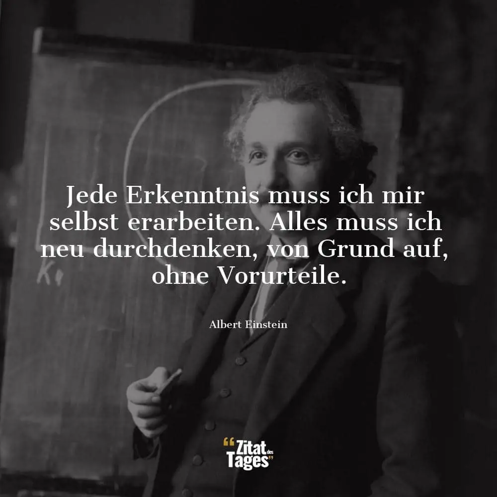 Jede Erkenntnis muss ich mir selbst erarbeiten. Alles muss ich neu durchdenken, von Grund auf, ohne Vorurteile. - Albert Einstein