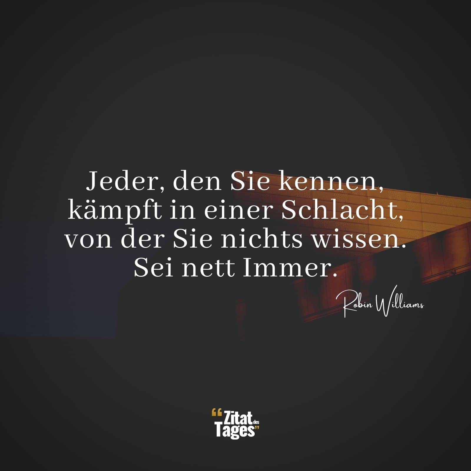 Jeder, den Sie kennen, kämpft in einer Schlacht, von der Sie nichts wissen. Sei nett Immer. - Robin Williams