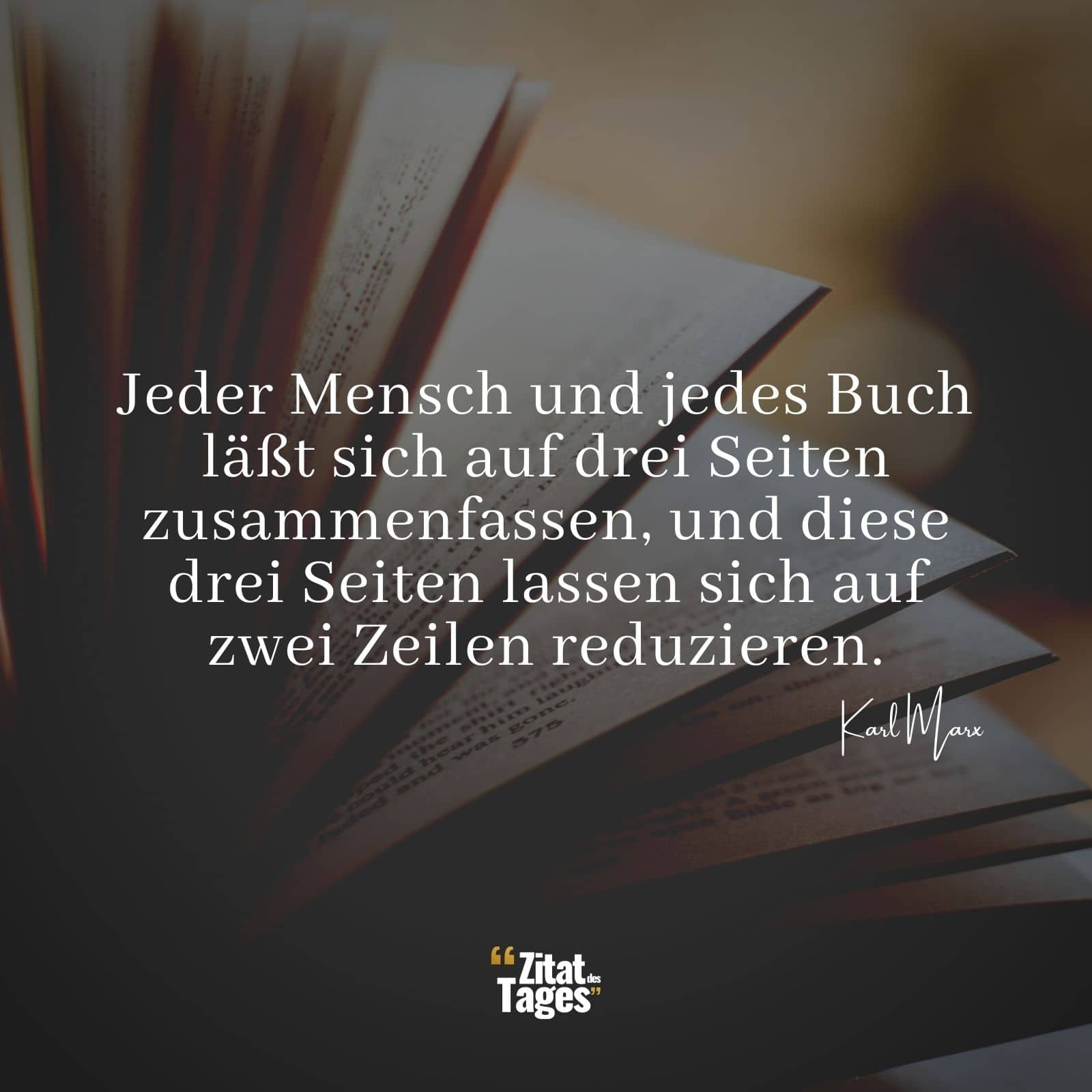 Jeder Mensch und jedes Buch läßt sich auf drei Seiten zusammenfassen, und diese drei Seiten lassen sich auf zwei Zeilen reduzieren. - Karl Marx