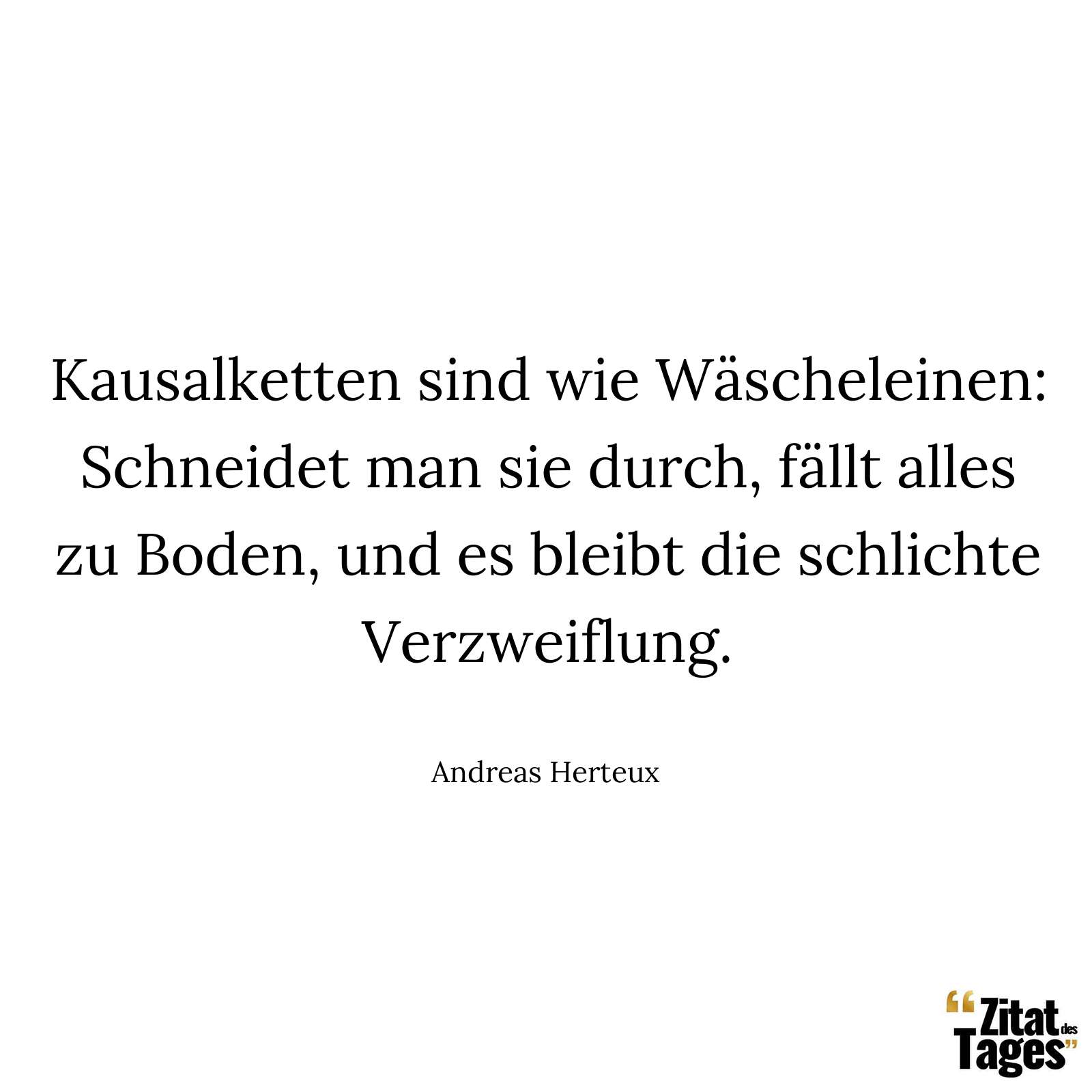 Kausalketten sind wie Wäscheleinen: Schneidet man sie durch, fällt alles zu Boden, und es bleibt die schlichte Verzweiflung. - Andreas Herteux