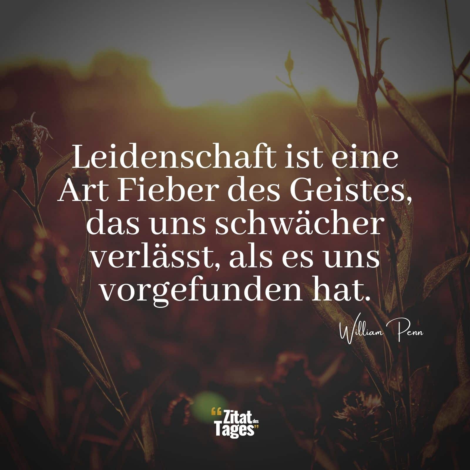 Leidenschaft ist eine Art Fieber des Geistes, das uns schwächer verlässt, als es uns vorgefunden hat. - William Penn