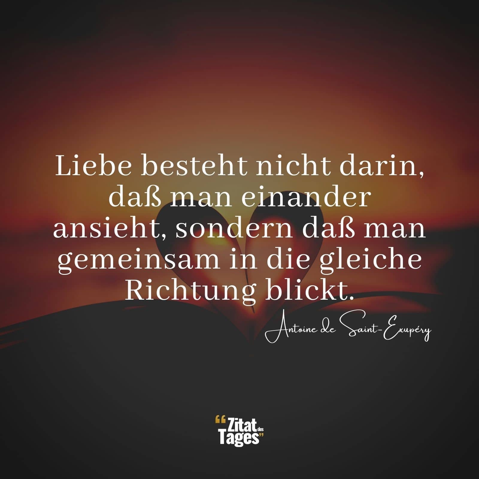 Liebe besteht nicht darin, daß man einander ansieht, sondern daß man gemeinsam in die gleiche Richtung blickt. - Antoine de Saint-Exupéry