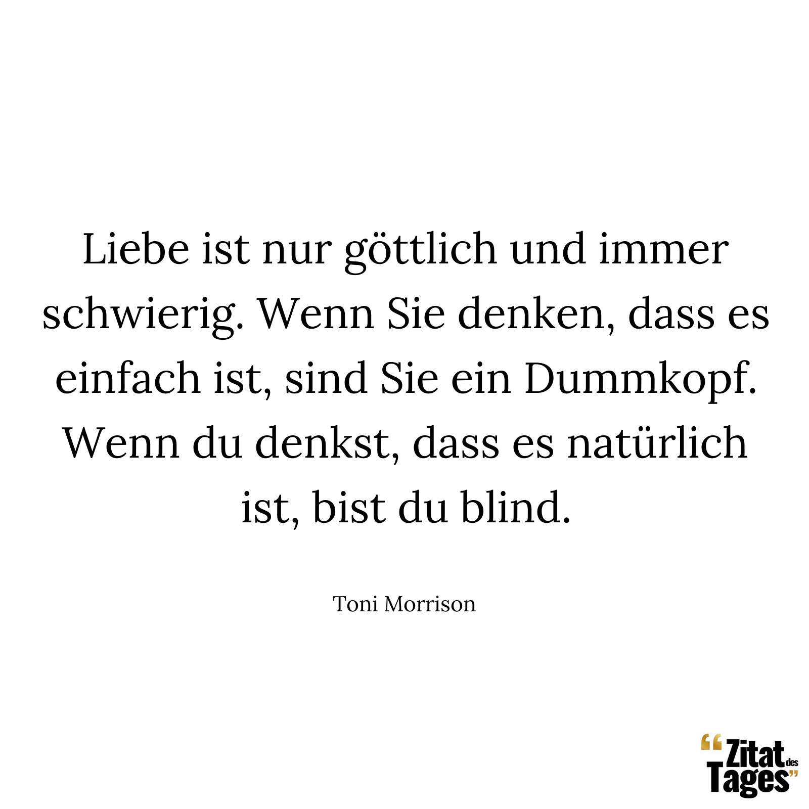 Liebe ist nur göttlich und immer schwierig. Wenn Sie denken, dass es einfach ist, sind Sie ein Dummkopf. Wenn du denkst, dass es natürlich ist, bist du blind. - Toni Morrison