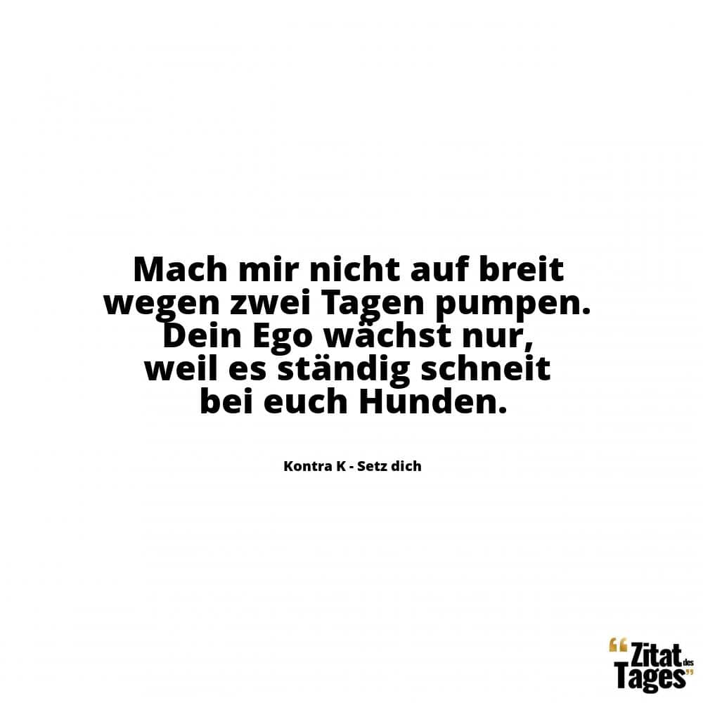 Mach mir nicht auf breit wegen zwei Tagen pumpen. Dein Ego wächst nur, weil es ständig schneit bei euch Hunden. - Kontra K