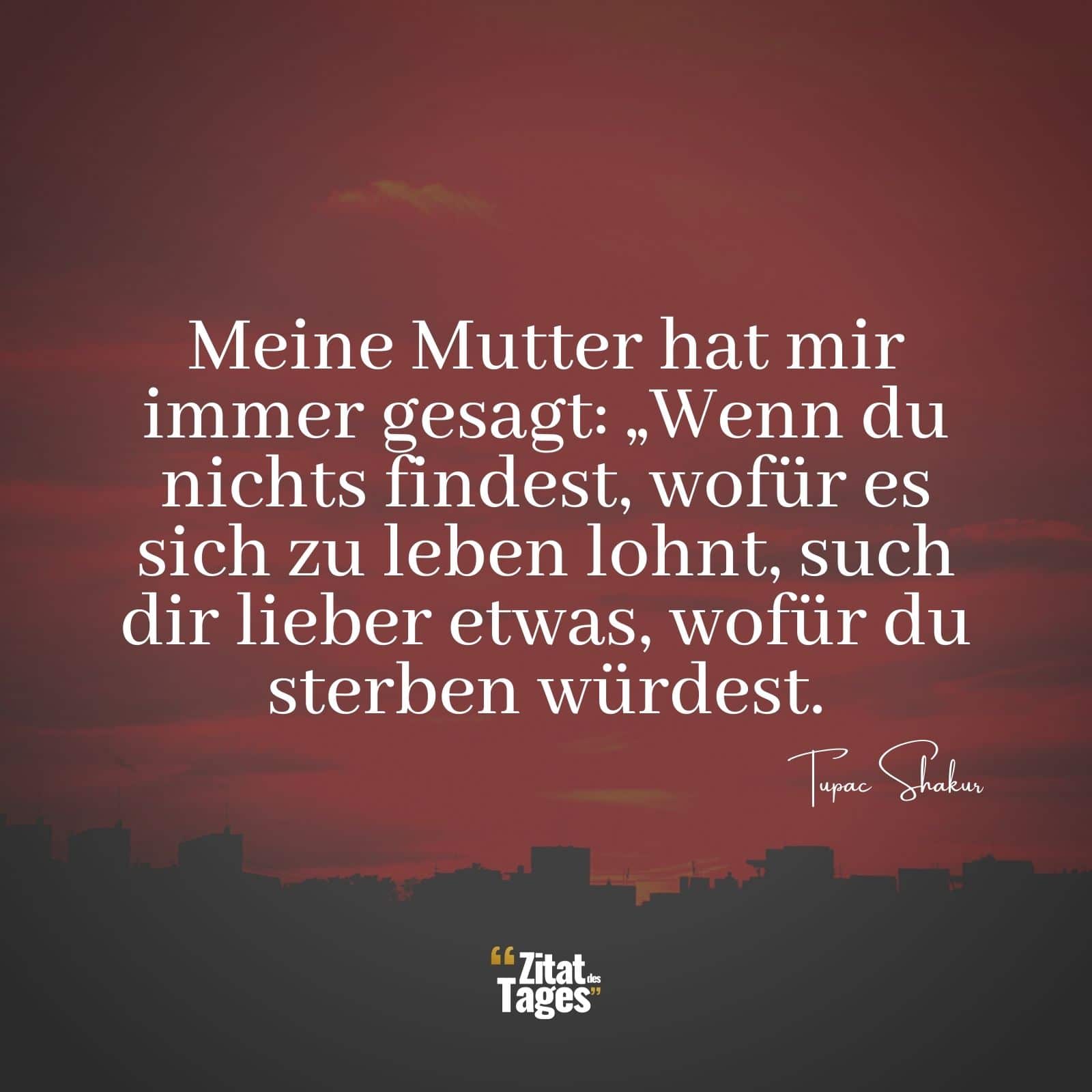 Meine Mutter hat mir immer gesagt: „Wenn du nichts findest, wofür es sich zu leben lohnt, such dir lieber etwas, wofür du sterben würdest. - Tupac Shakur