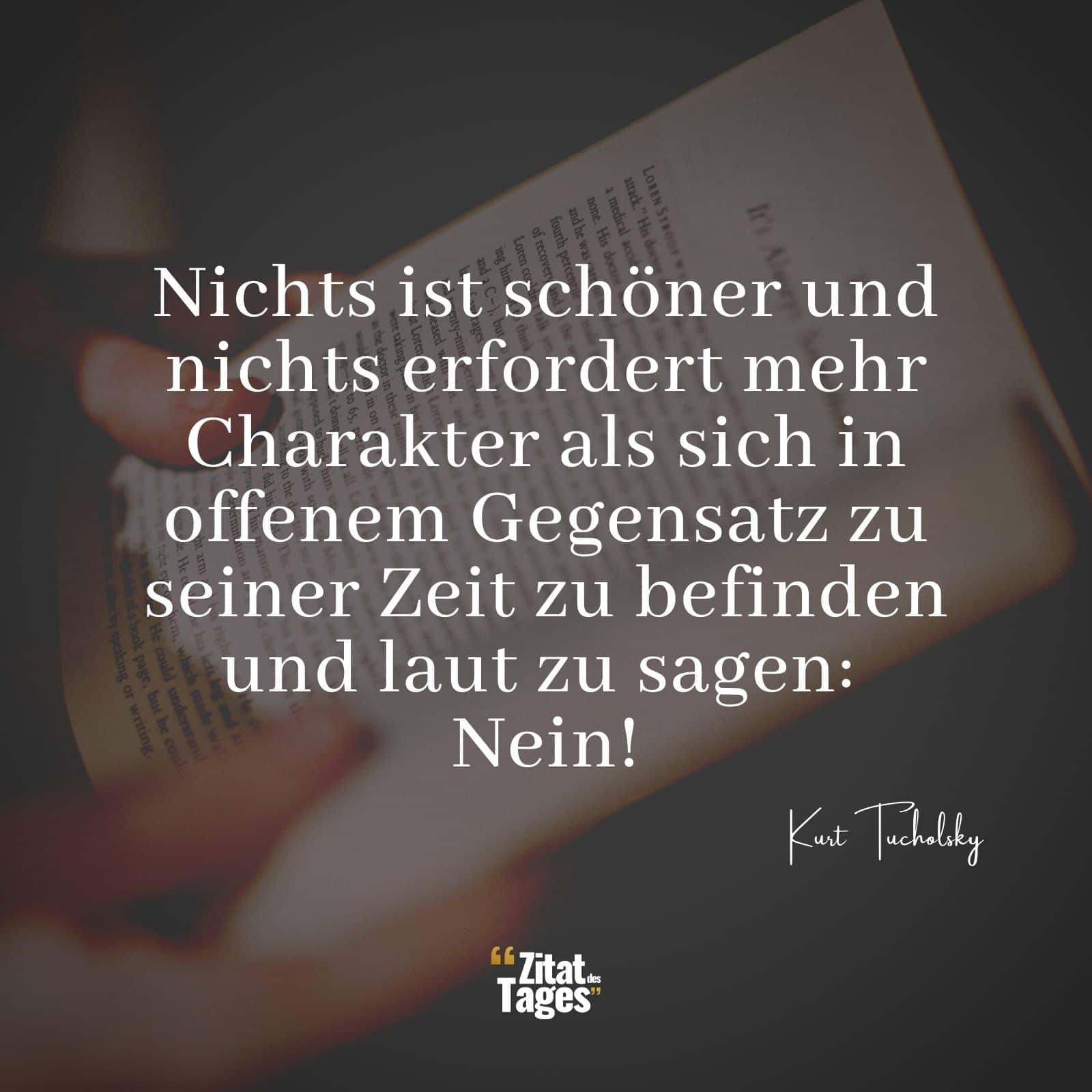 Nichts ist schöner und nichts erfordert mehr Charakter als sich in offenem Gegensatz zu seiner Zeit zu befinden und laut zu sagen: Nein! - Kurt Tucholsky