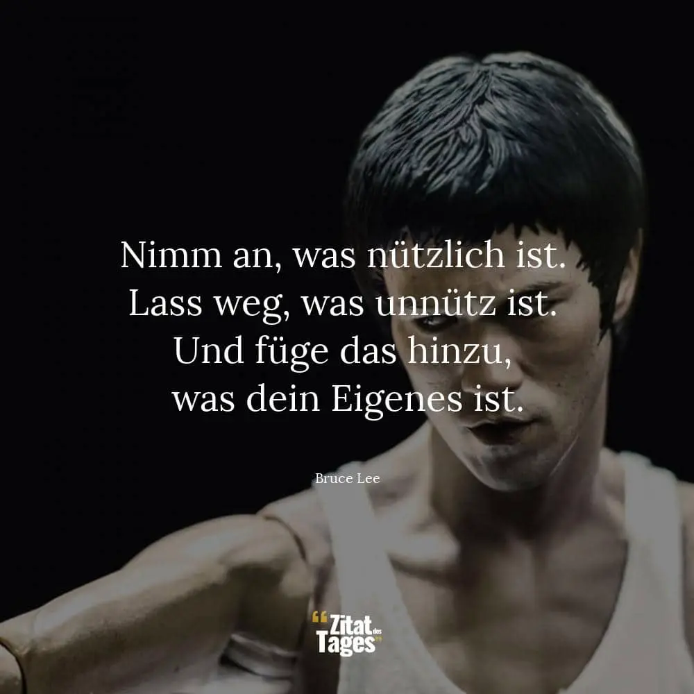 Nimm an, was nützlich ist. Lass weg, was unnütz ist. Und füge das hinzu, was dein Eigenes ist. - Bruce Lee