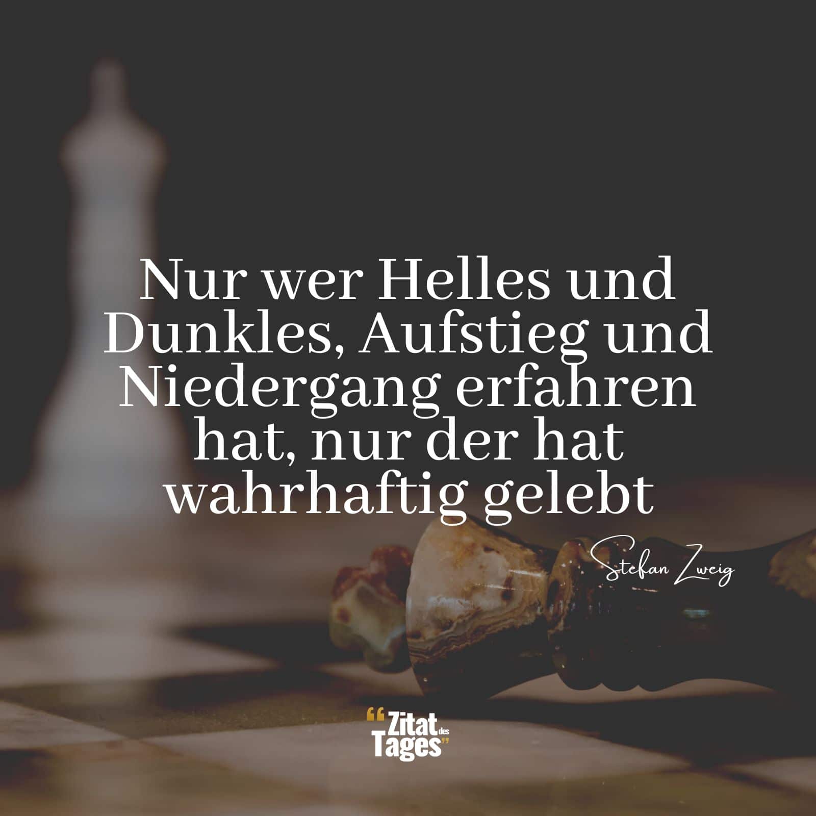 Nur wer Helles und Dunkles, Aufstieg und Niedergang erfahren hat, nur der hat wahrhaftig gelebt. - Stefan Zweig