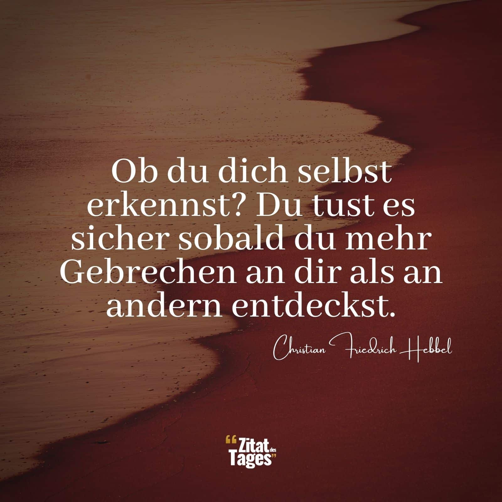 Ob du dich selbst erkennst? Du tust es sicher sobald du mehr Gebrechen an dir als an andern entdeckst. - Christian Friedrich Hebbel