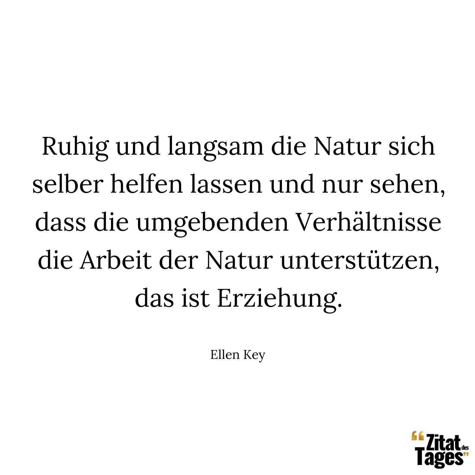 Ruhig und langsam die Natur sich selber helfen lassen und nur sehen, dass die umgebenden Verhältnisse die Arbeit der Natur unterstützen, das ist Erziehung. - Ellen Key