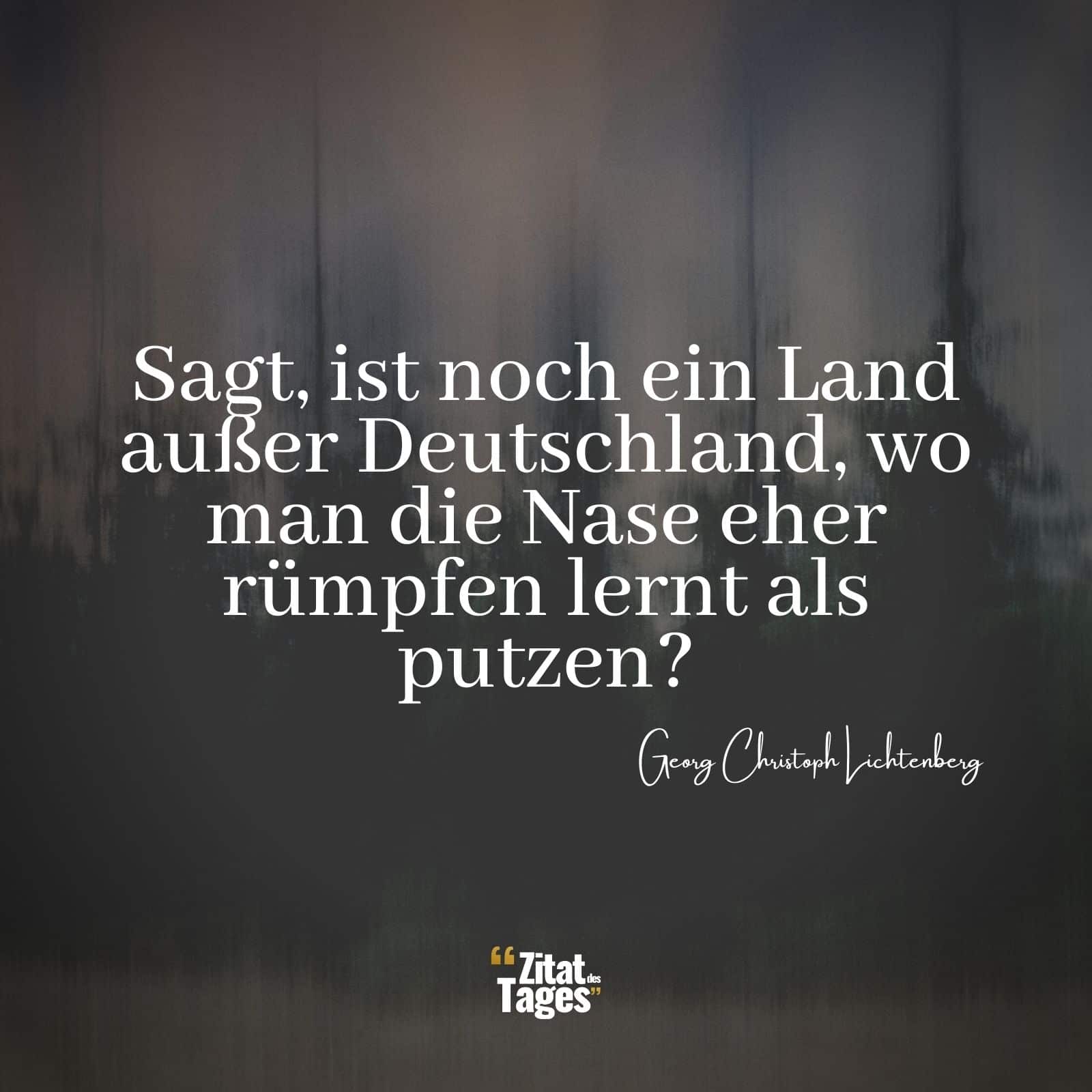 Sagt, ist noch ein Land außer Deutschland, wo man die Nase eher rümpfen lernt als putzen? - Georg Christoph Lichtenberg