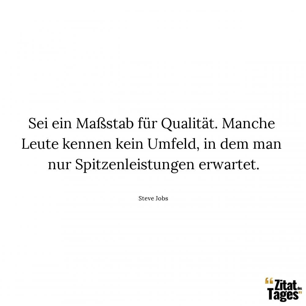 Sei ein Maßstab für Qualität. Manche Leute kennen kein Umfeld, in dem man nur Spitzenleistungen erwartet. - Steve Jobs