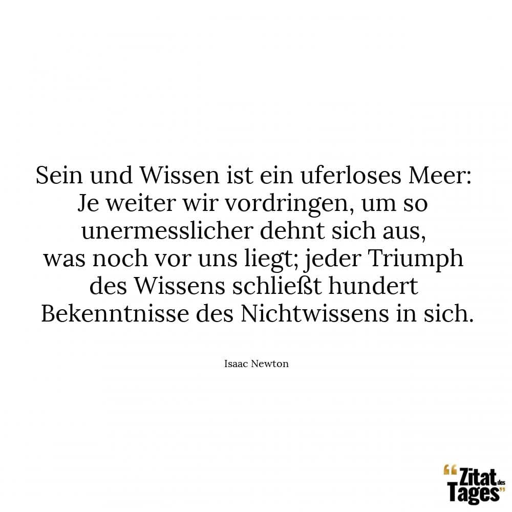 Sein und Wissen ist ein uferloses Meer: Je weiter wir vordringen, um so unermesslicher dehnt sich aus, was noch vor uns liegt; jeder Triumph des Wissens schließt hundert Bekenntnisse des Nichtwissens in sich. - Isaac Newton