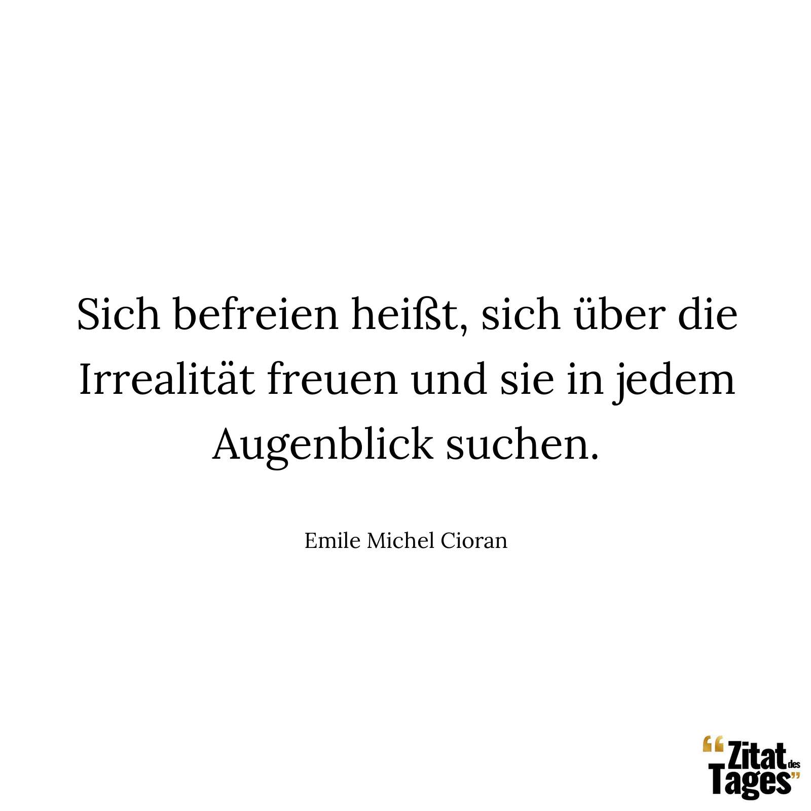 Sich befreien heißt, sich über die Irrealität freuen und sie in jedem Augenblick suchen. - Emile Michel Cioran