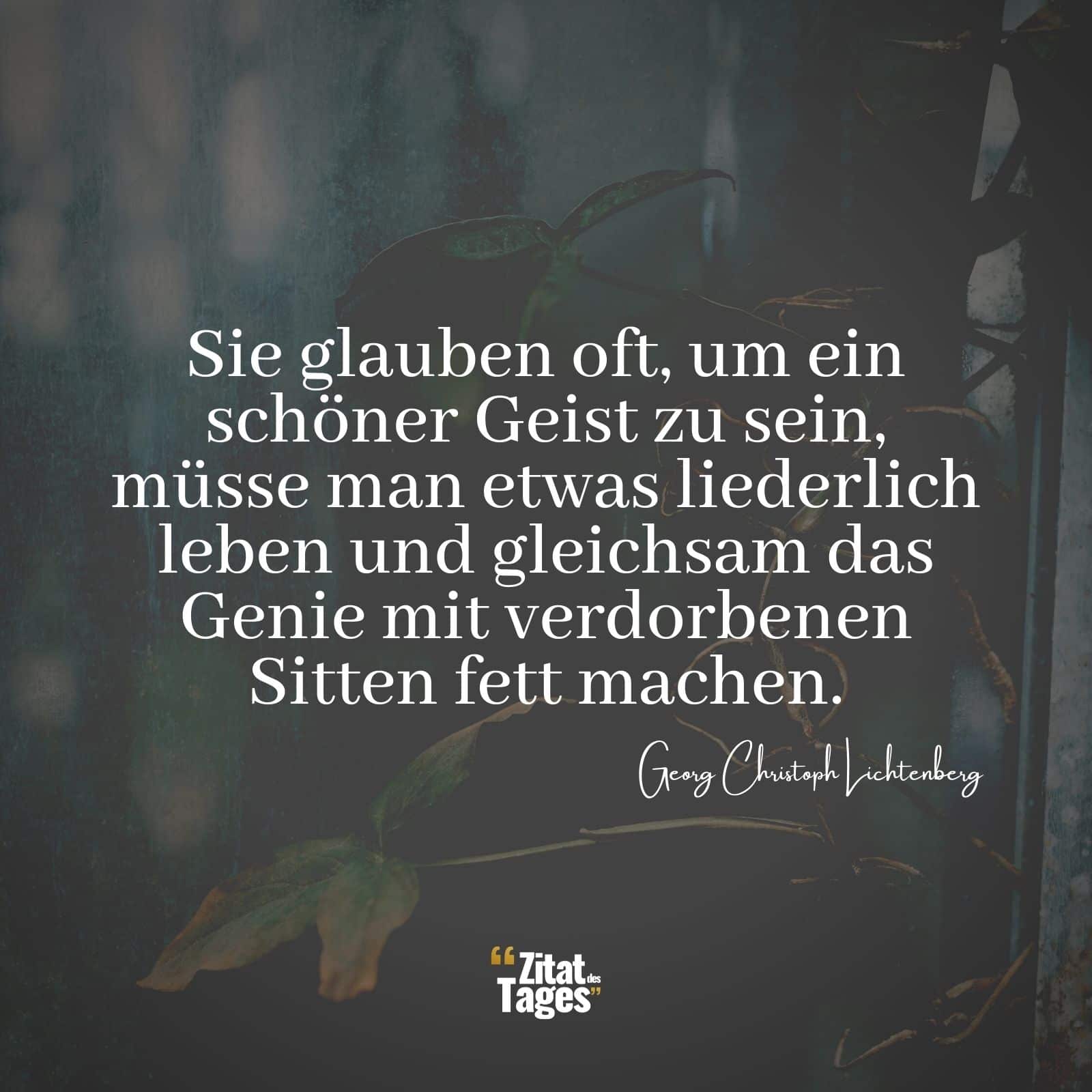 Sie glauben oft, um ein schöner Geist zu sein, müsse man etwas liederlich leben und gleichsam das Genie mit verdorbenen Sitten fett machen. - Georg Christoph Lichtenberg