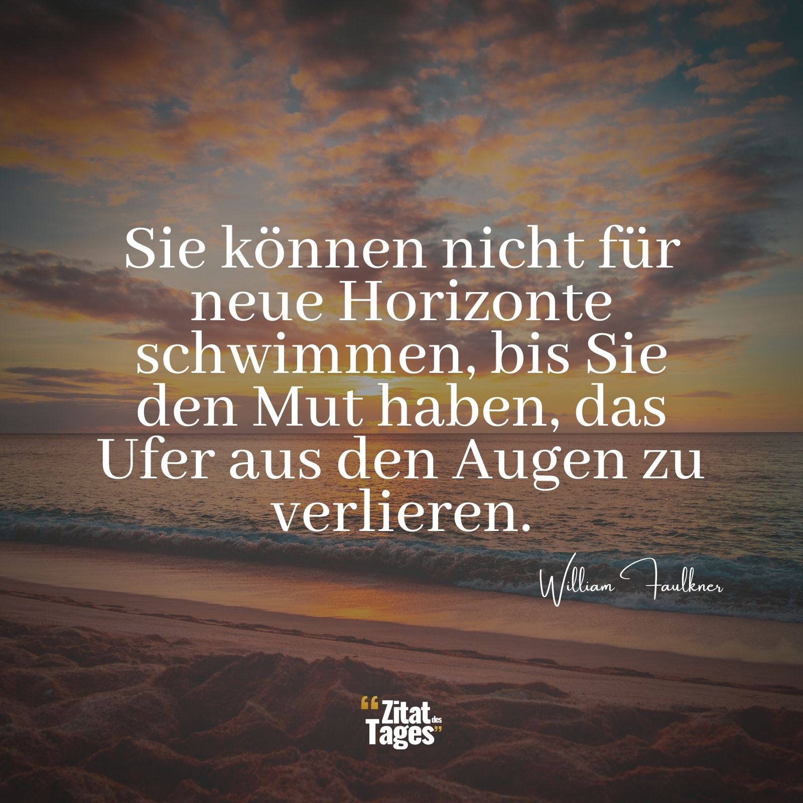 Sie können nicht für neue Horizonte schwimmen, bis Sie den Mut haben, das Ufer aus den Augen zu verlieren. - William Faulkner