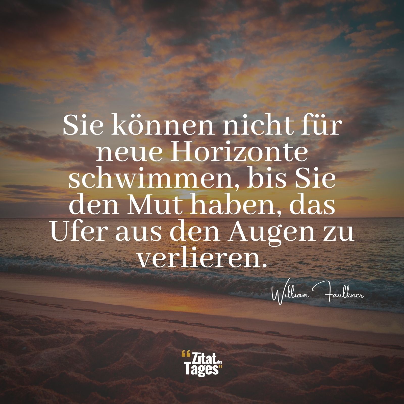 Sie können nicht für neue Horizonte schwimmen, bis Sie den Mut haben, das Ufer aus den Augen zu verlieren. - William Faulkner