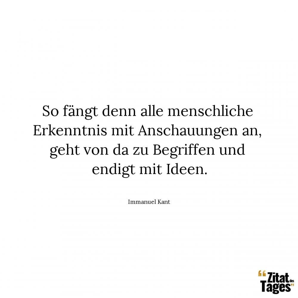 So fängt denn alle menschliche Erkenntnis mit Anschauungen an, geht von da zu Begriffen und endigt mit Ideen. - Immanuel Kant