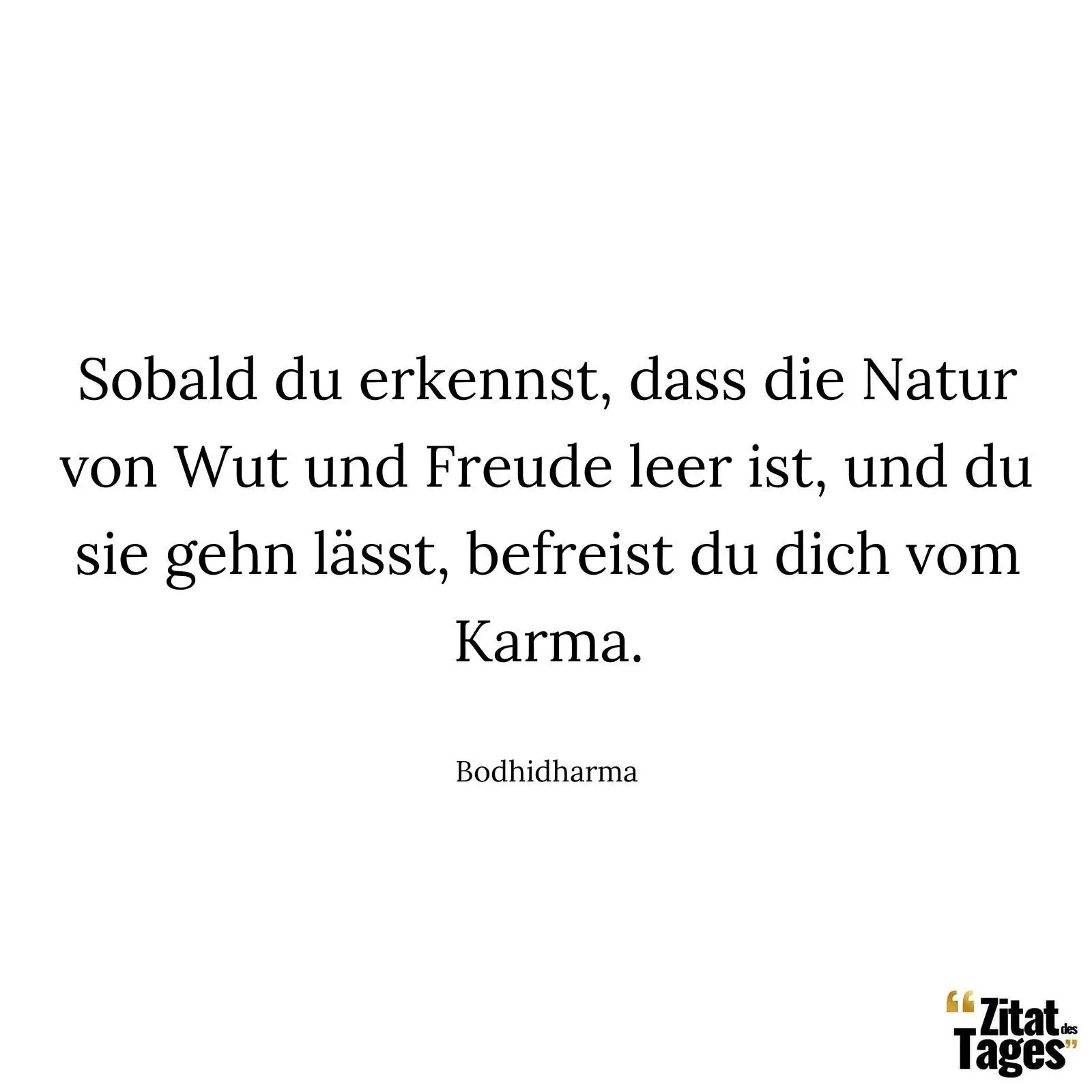Sobald du erkennst, dass die Natur von Wut und Freude leer ist, und du sie gehn lässt, befreist du dich vom Karma. - Bodhidharma