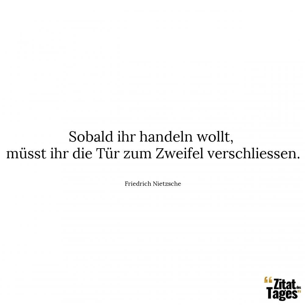 Sobald ihr handeln wollt, müsst ihr die Tür zum Zweifel verschliessen. - Friedrich Nietzsche