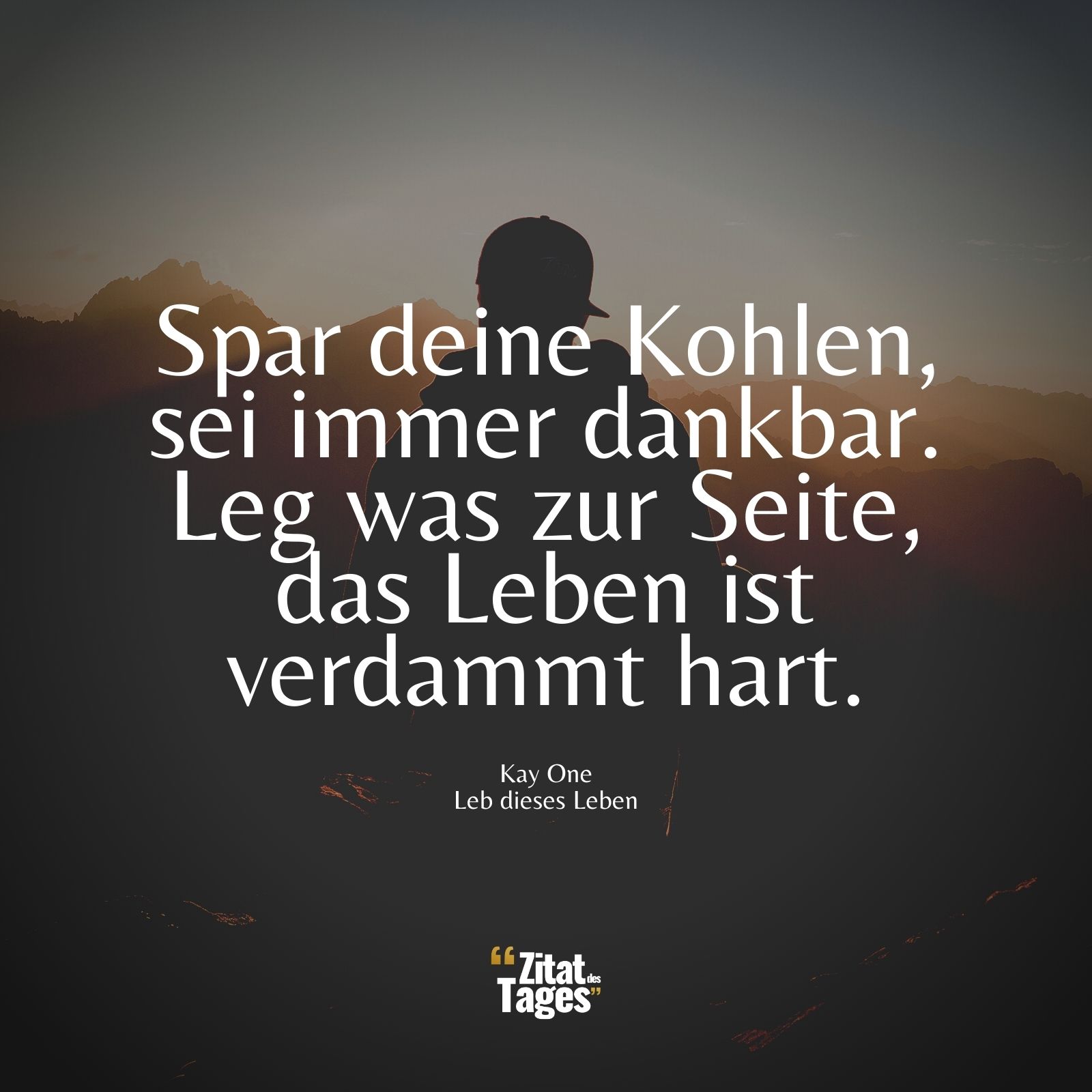 Spar deine Kohlen, sei immer dankbar. Leg was zur Seite, das Leben ist verdammt hart. - Kay One