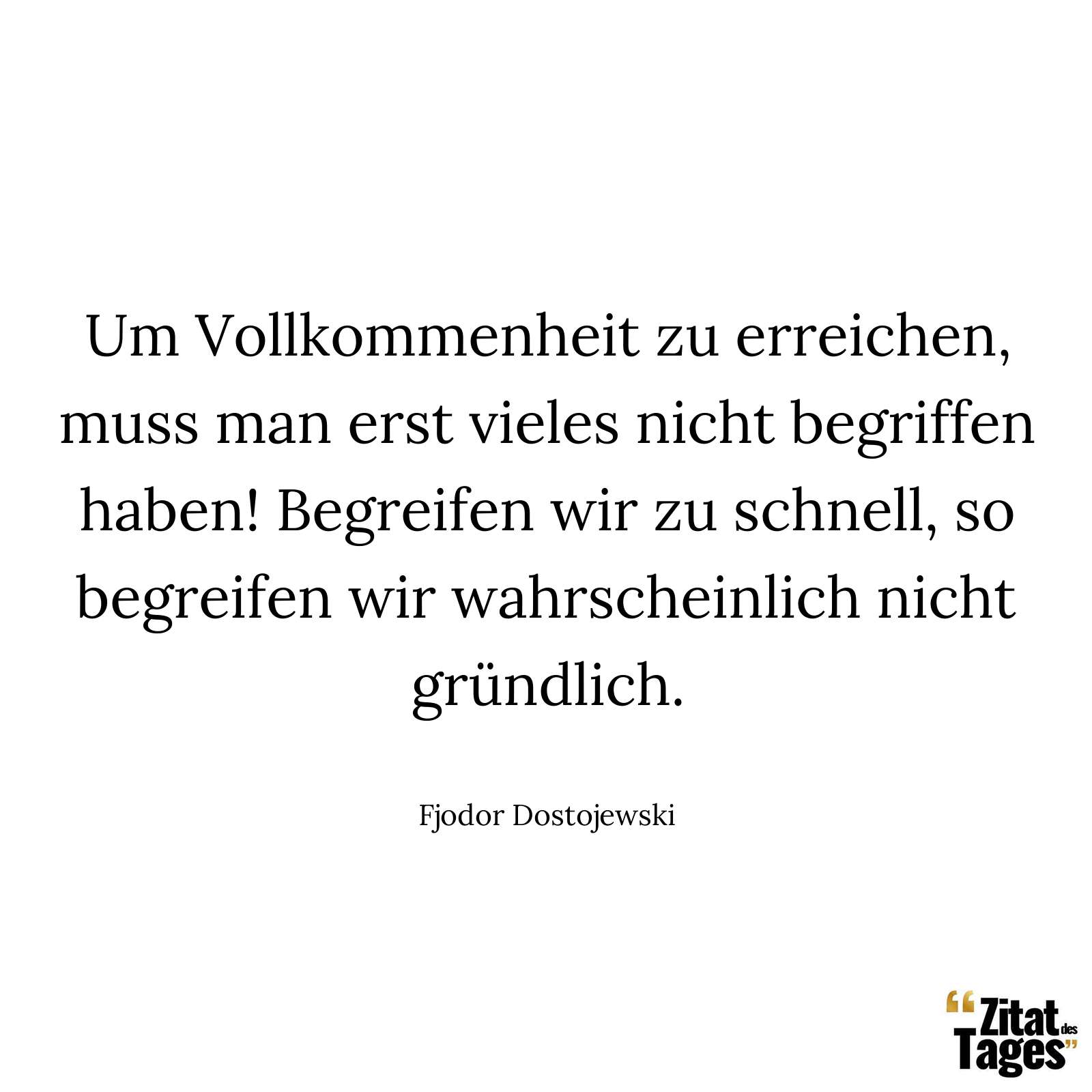 Um Vollkommenheit zu erreichen, muss man erst vieles nicht begriffen haben! Begreifen wir zu schnell, so begreifen wir wahrscheinlich nicht gründlich. - Fjodor Dostojewski