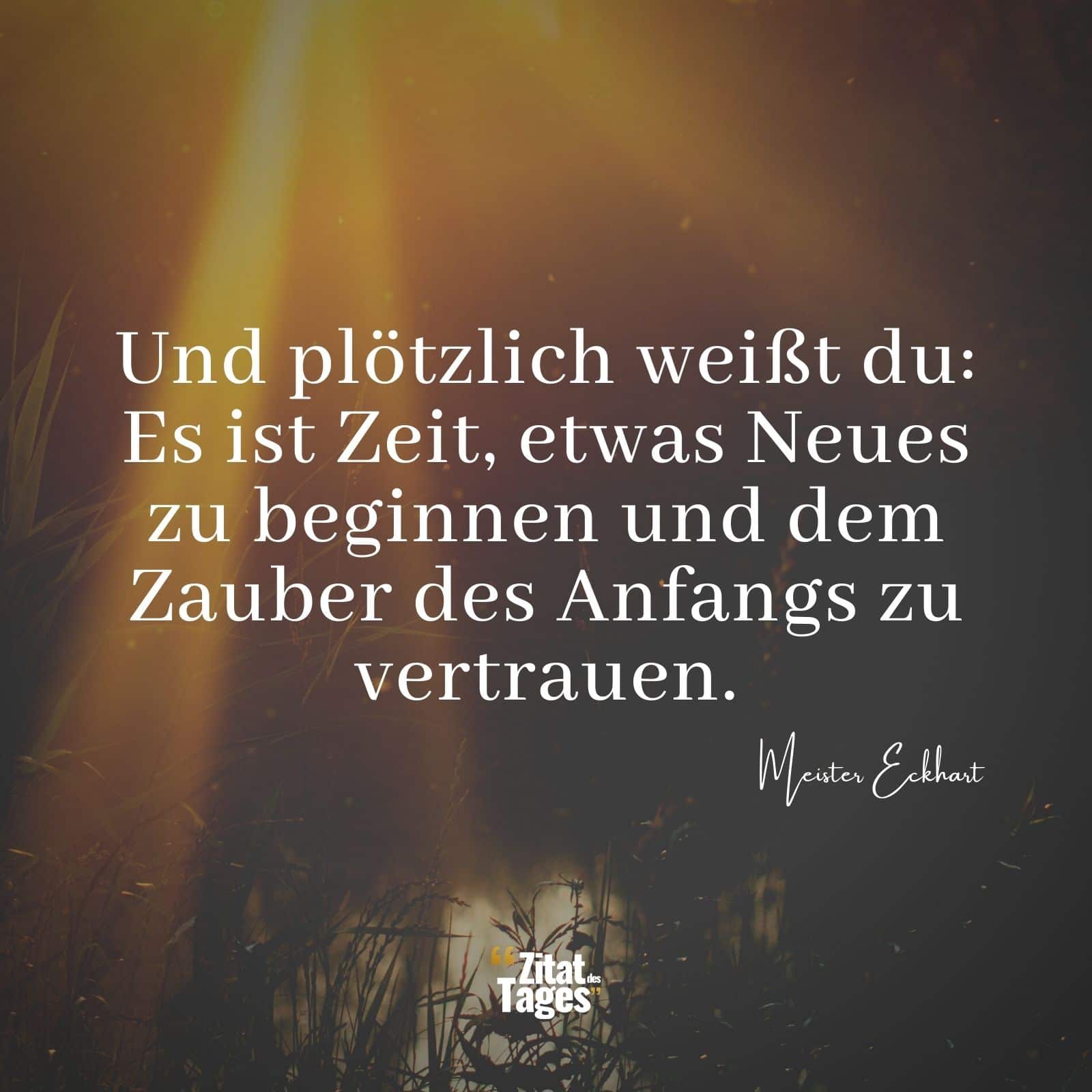 Und plötzlich weißt du: Es ist Zeit, etwas Neues zu beginnen und dem Zauber des Anfangs zu vertrauen. - Meister Eckhart