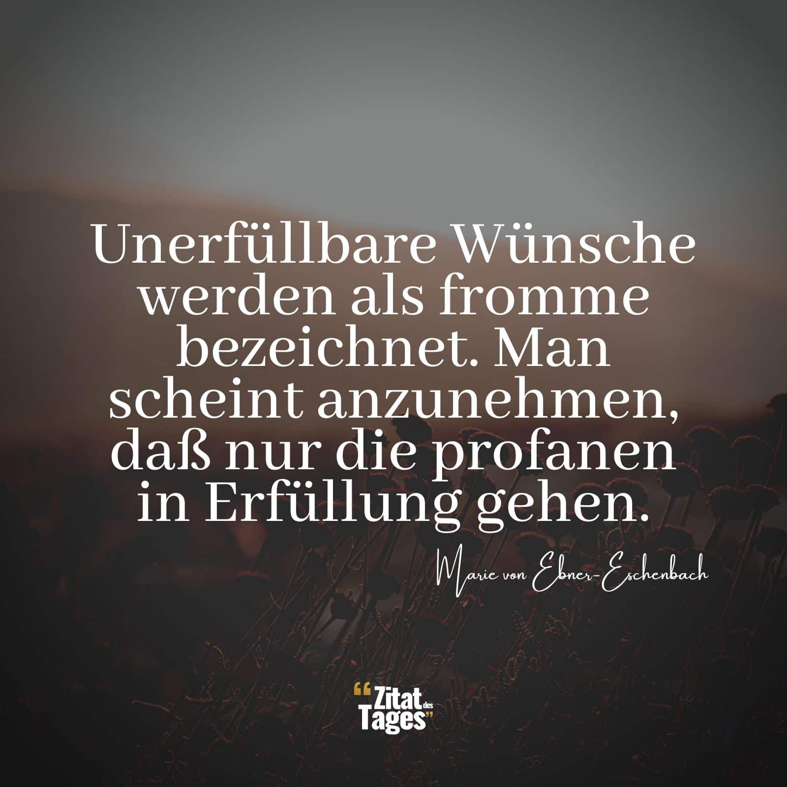 Unerfüllbare Wünsche werden als fromme bezeichnet. Man scheint anzunehmen, daß nur die profanen in Erfüllung gehen. - Marie von Ebner-Eschenbach