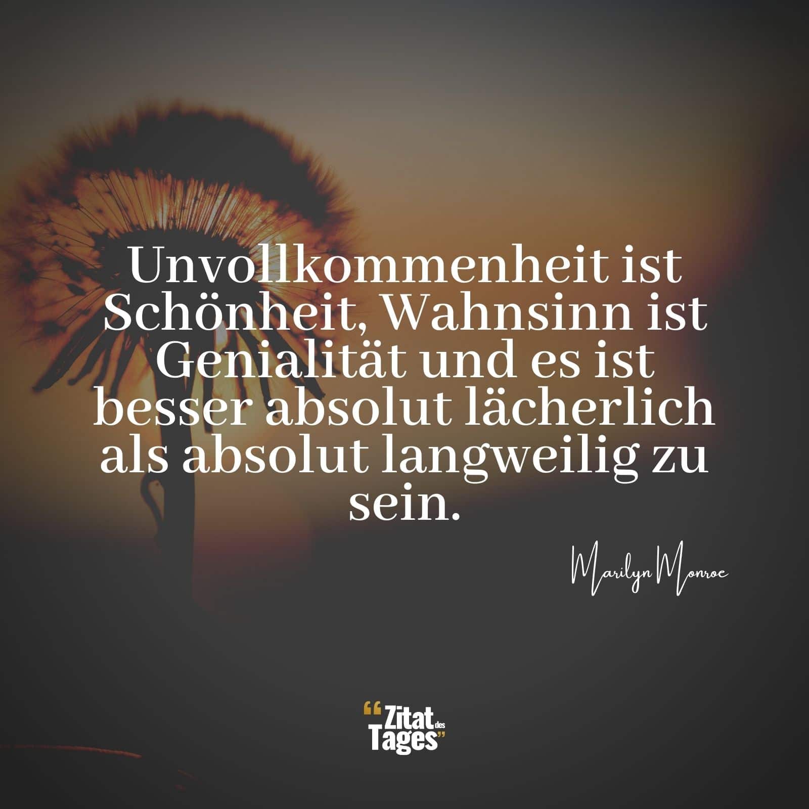 Unvollkommenheit ist Schönheit, Wahnsinn ist Genialität und es ist besser absolut lächerlich als absolut langweilig zu sein. - Marilyn Monroe