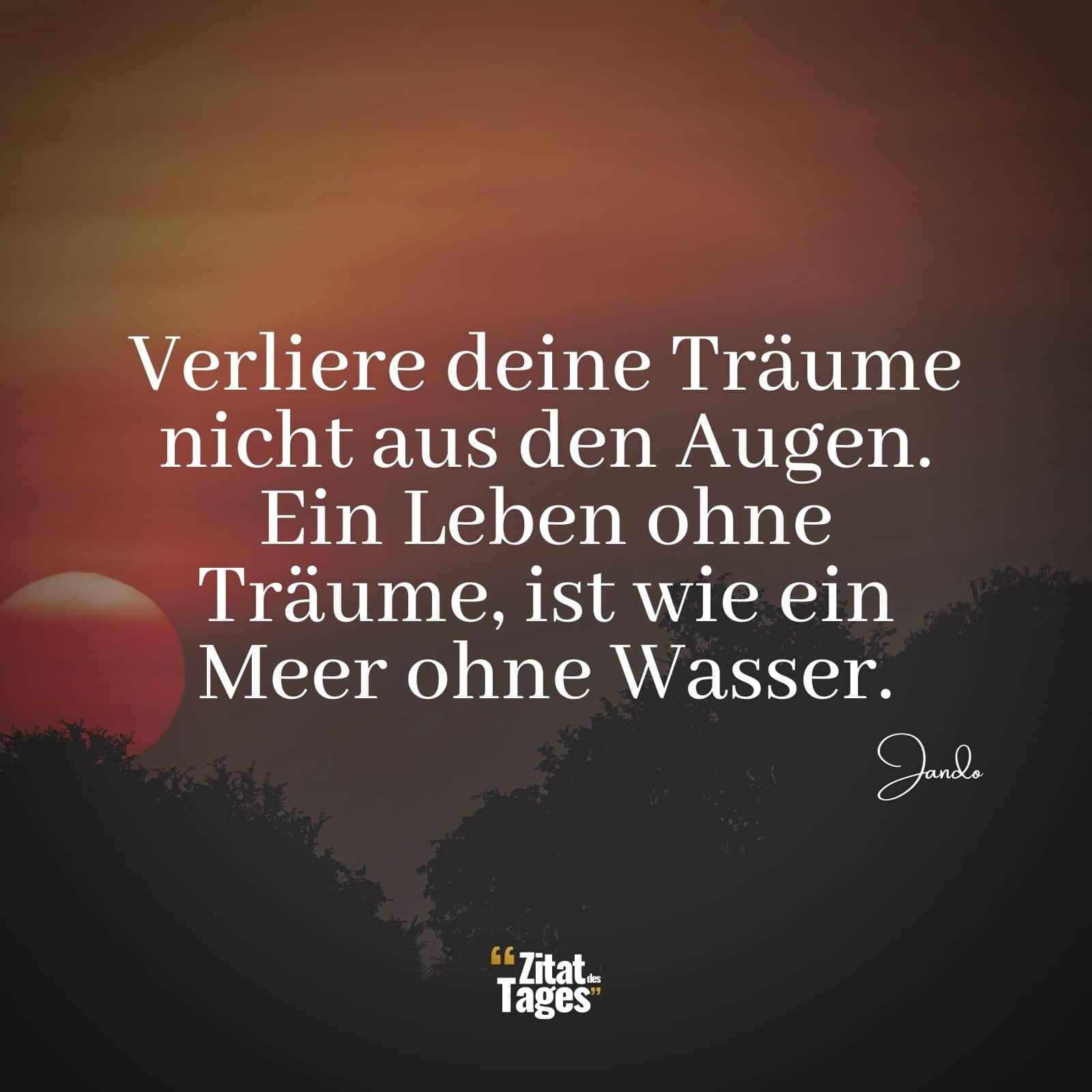 Verliere deine Träume nicht aus den Augen. Ein Leben ohne Träume, ist wie ein Meer ohne Wasser. - Jando