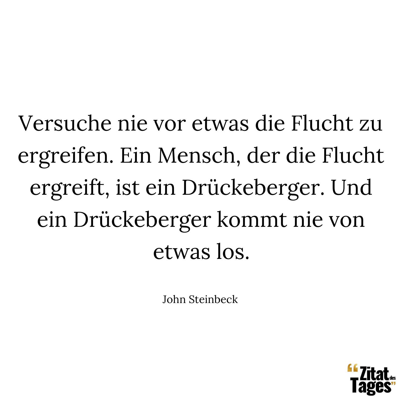 Versuche nie vor etwas die Flucht zu ergreifen. Ein Mensch, der die Flucht ergreift, ist ein Drückeberger. Und ein Drückeberger kommt nie von etwas los. - John Steinbeck