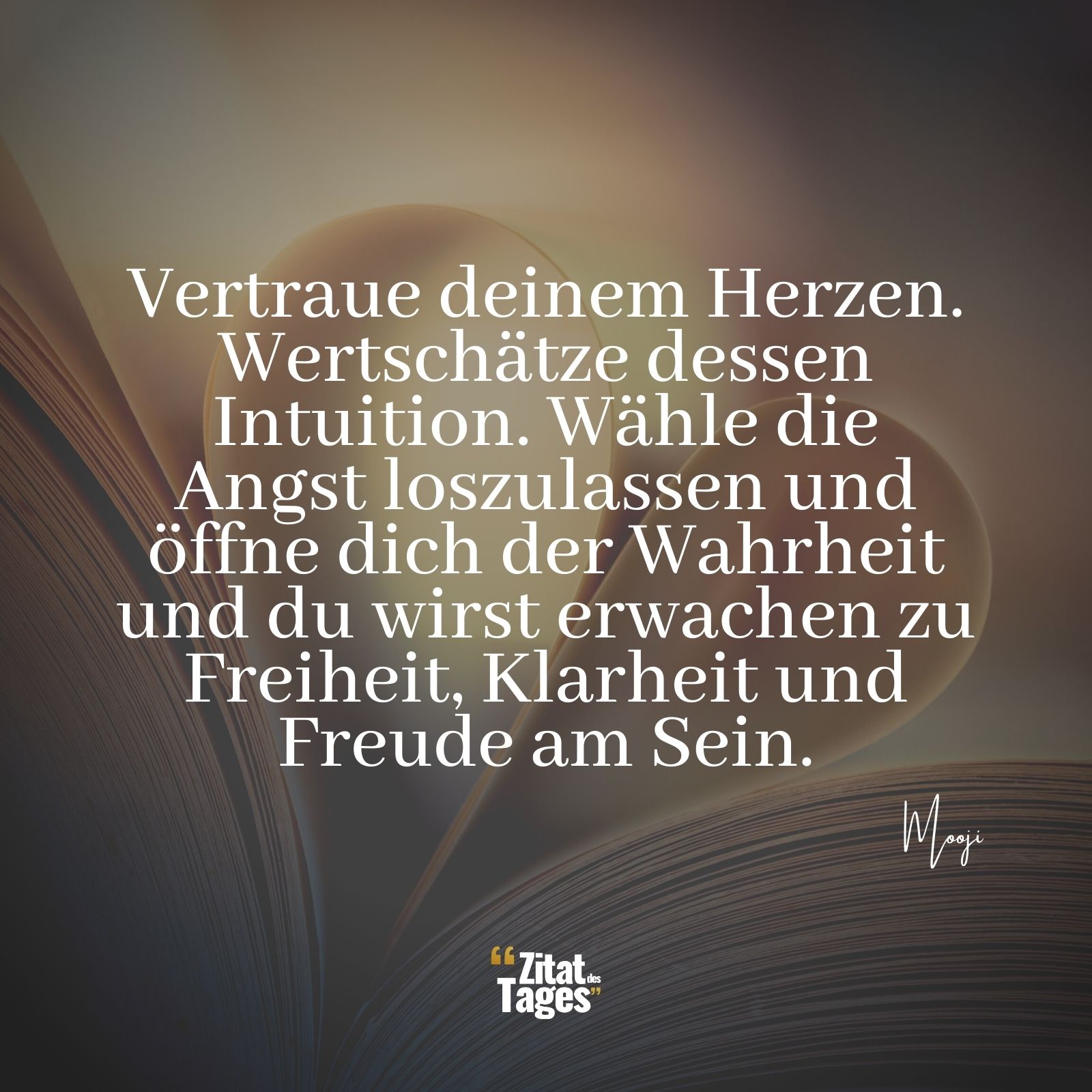 Vertraue deinem Herzen. Wertschätze dessen Intuition. Wähle die Angst loszulassen und öffne dich der Wahrheit und du wirst erwachen zu Freiheit, Klarheit und Freude am Sein. - Mooji