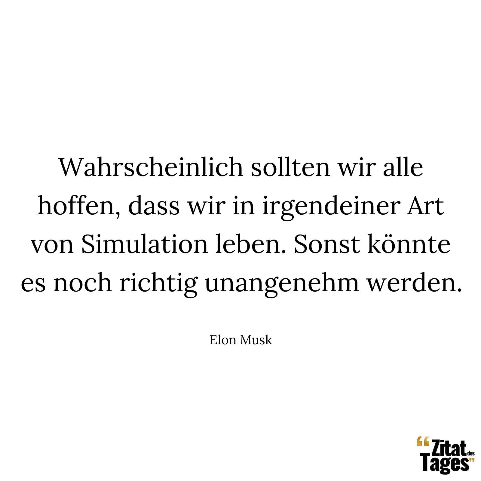 Wahrscheinlich sollten wir alle hoffen, dass wir in irgendeiner Art von Simulation leben. Sonst könnte es noch richtig unangenehm werden. - Elon Musk