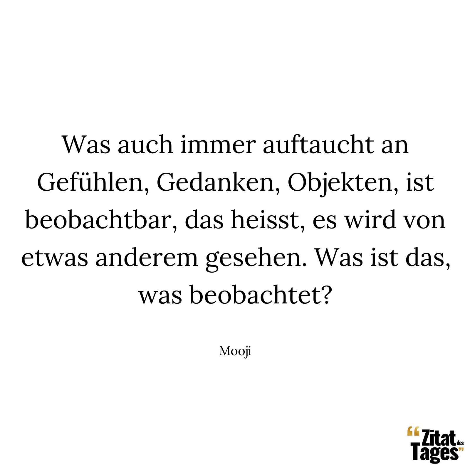 Was auch immer auftaucht an Gefühlen, Gedanken, Objekten, ist beobachtbar, das heisst, es wird von etwas anderem gesehen. Was ist das, was beobachtet? - Mooji