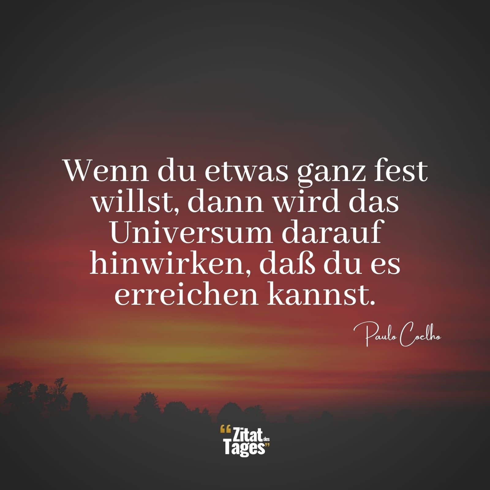 Wenn du etwas ganz fest willst, dann wird das Universum darauf hinwirken, daß du es erreichen kannst. - Paulo Coelho