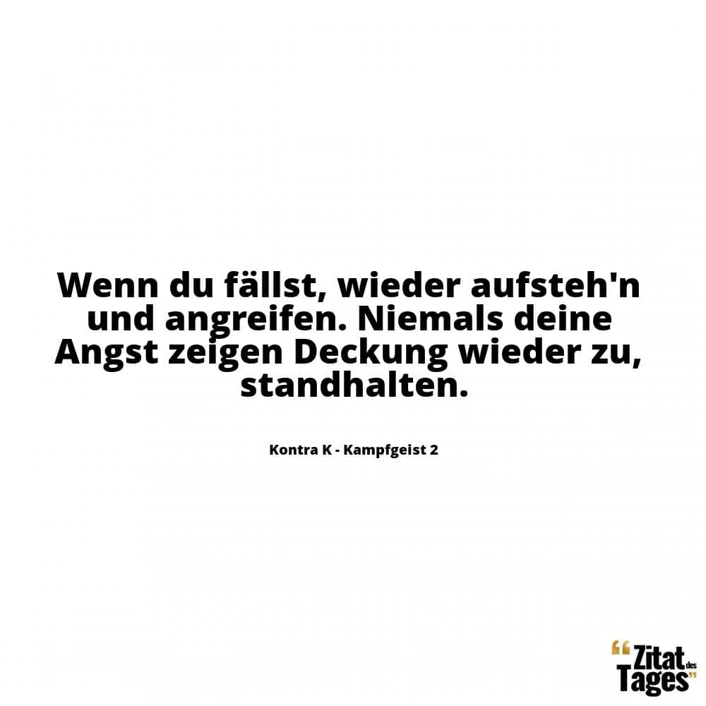 Wenn du fällst, wieder aufsteh'n und angreifen. Niemals deine Angst zeigen Deckung wieder zu, standhalten. - Kontra K