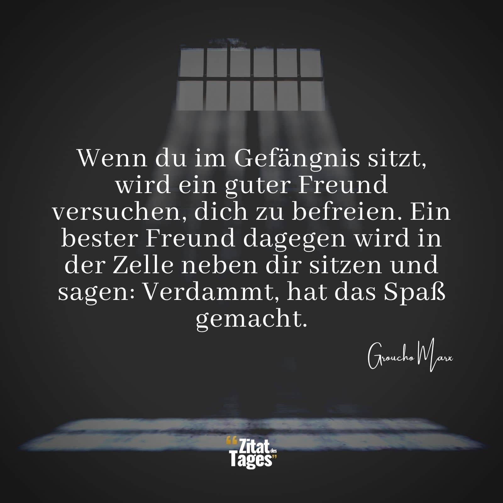 Wenn du im Gefängnis sitzt, wird ein guter Freund versuchen, dich zu befreien. Ein bester Freund dagegen wird in der Zelle neben dir sitzen und sagen: Verdammt, hat das Spaß gemacht. - Groucho Marx