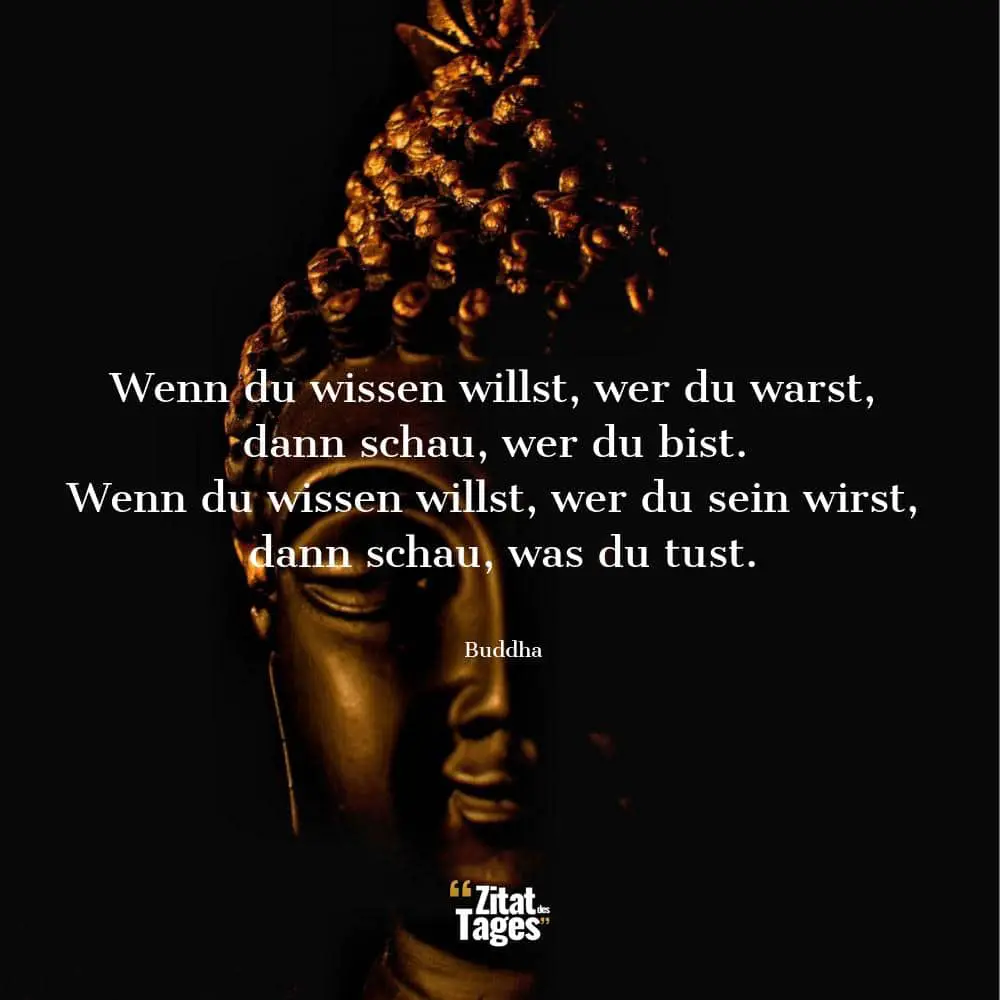 Wenn du wissen willst, wer du warst, dann schau, wer du bist. Wenn du wissen willst, wer du sein wirst, dann schau, was du tust. - Buddha