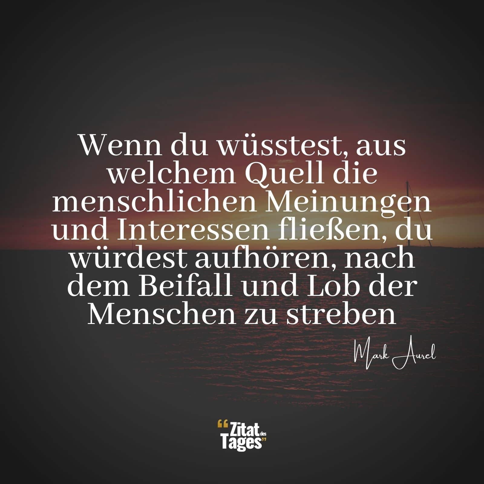 Wenn du wüsstest, aus welchem Quell die menschlichen Meinungen und Interessen fließen, du würdest aufhören, nach dem Beifall und Lob der Menschen zu streben - Mark Aurel