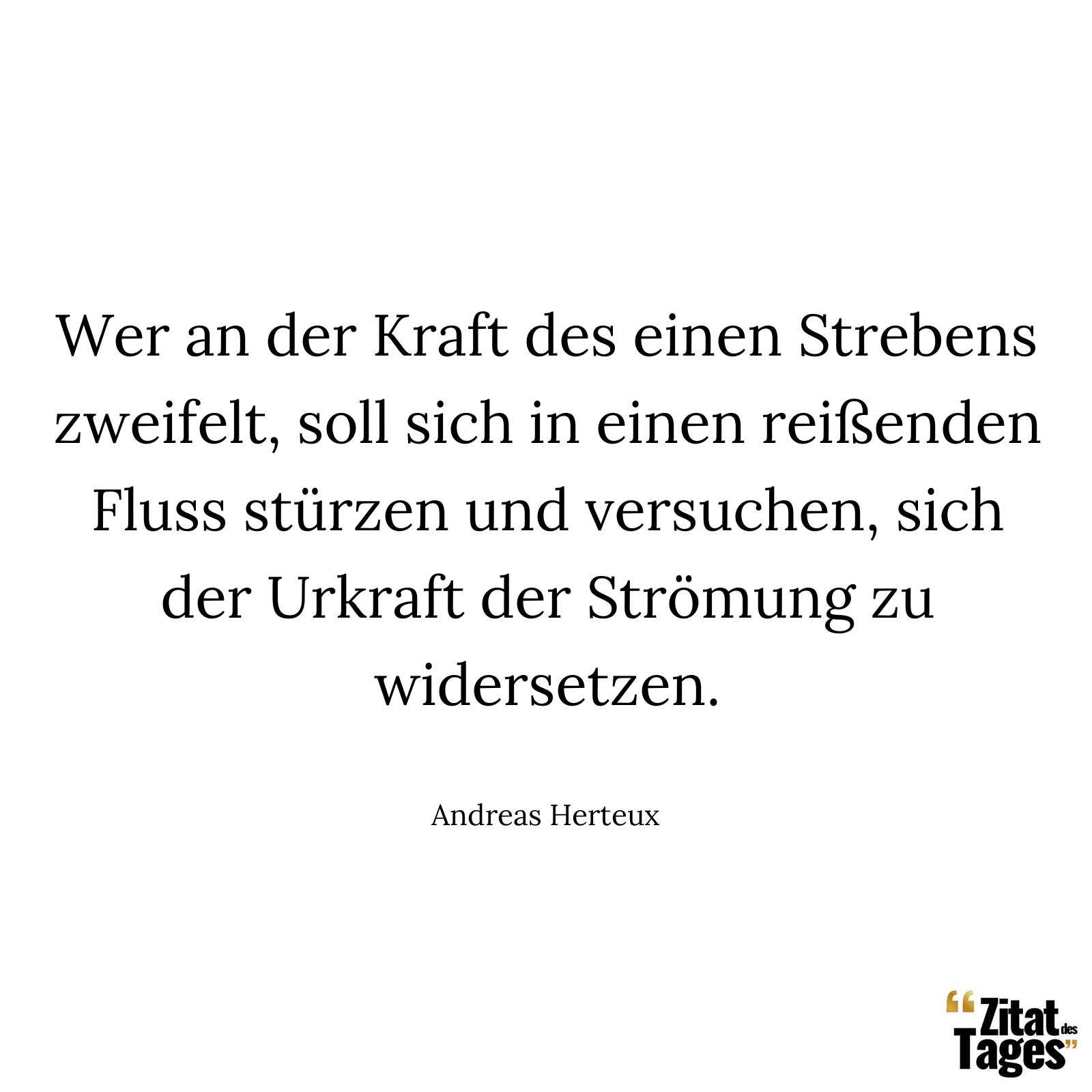 Wer an der Kraft des einen Strebens zweifelt, soll sich in einen reißenden Fluss stürzen und versuchen, sich der Urkraft der Strömung zu widersetzen. - Andreas Herteux