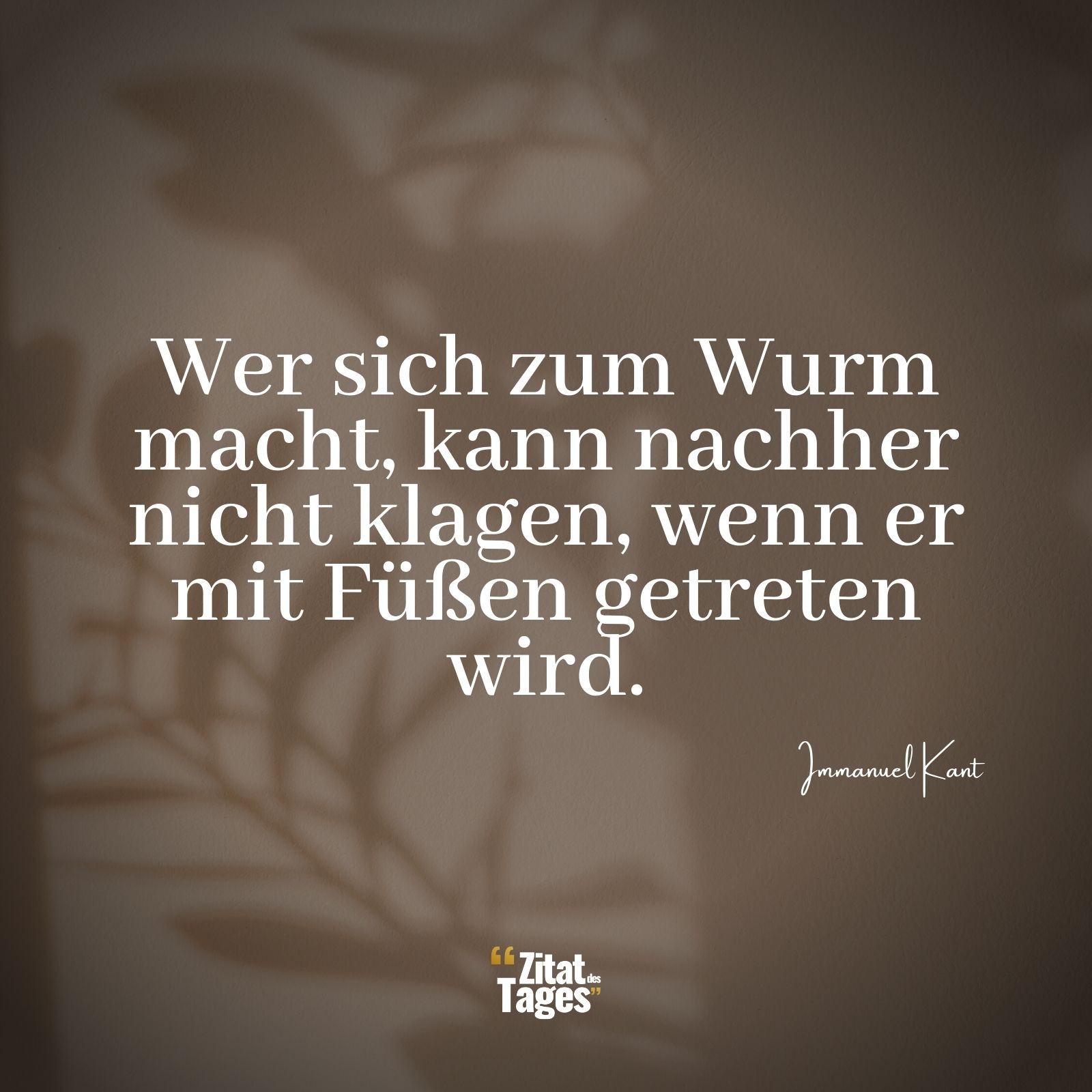 Wer sich zum Wurm macht, kann nachher nicht klagen, wenn er mit Füßen getreten wird. - Immanuel Kant