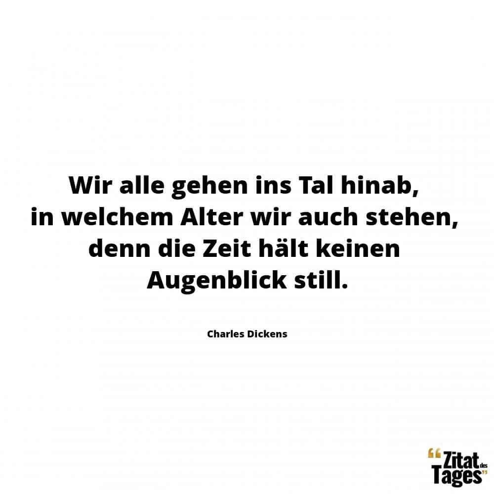 Wir alle gehen ins Tal hinab, in welchem Alter wir auch stehen, denn die Zeit hält keinen Augenblick still. - Charles Dickens