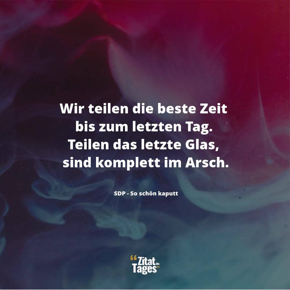 Wir teilen die beste Zeit bis zum letzten Tag. Teilen das letzte Glas, sind komplett im Arsch. - SDP